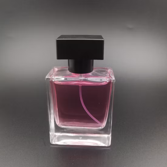 Garrafa de perfume de vidro transparente personalizada, 10ml 35ml 50ml 100ml, garrafa de vidro quadrada de 80ml, garrafa de aromaterapia, garrafa de loção cosmética