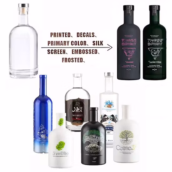 Personalizado 200ml 375ml 500ml 700ml 750ml 1000ml vidro transparente vinho gin uísque tequila licor garrafa de vodka garrafa vazia com tampa